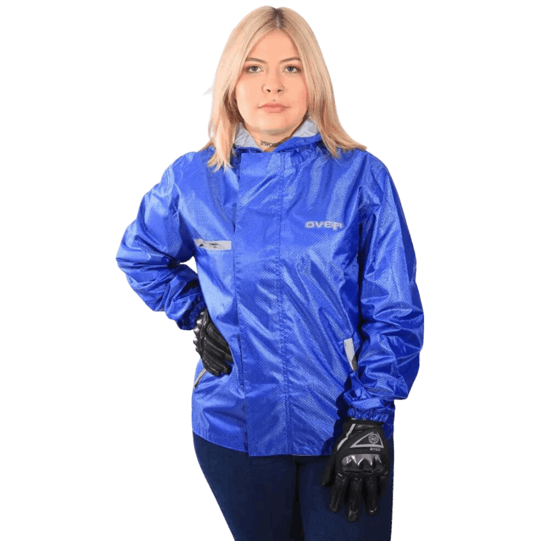 Chaqueta Impermeable Doble Faz Reflectiva Over 100% Azul Rey Dama – BSA  MOTOS