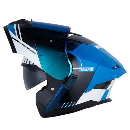 CASCO ABATIBLE HRO 3480 Azul con blanco brillo