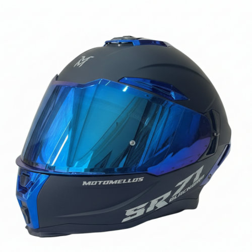 Casco Integral MM 668 Solid Negro Azul Visor Azul