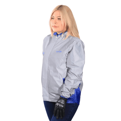 Chaqueta Impermeable Doble Faz Reflectiva Over 100% Azul Rey Dama - BSA MOTOS