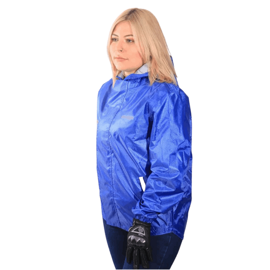 Chaqueta Impermeable Doble Faz Reflectiva Over 100% Azul Rey Dama - BSA MOTOS