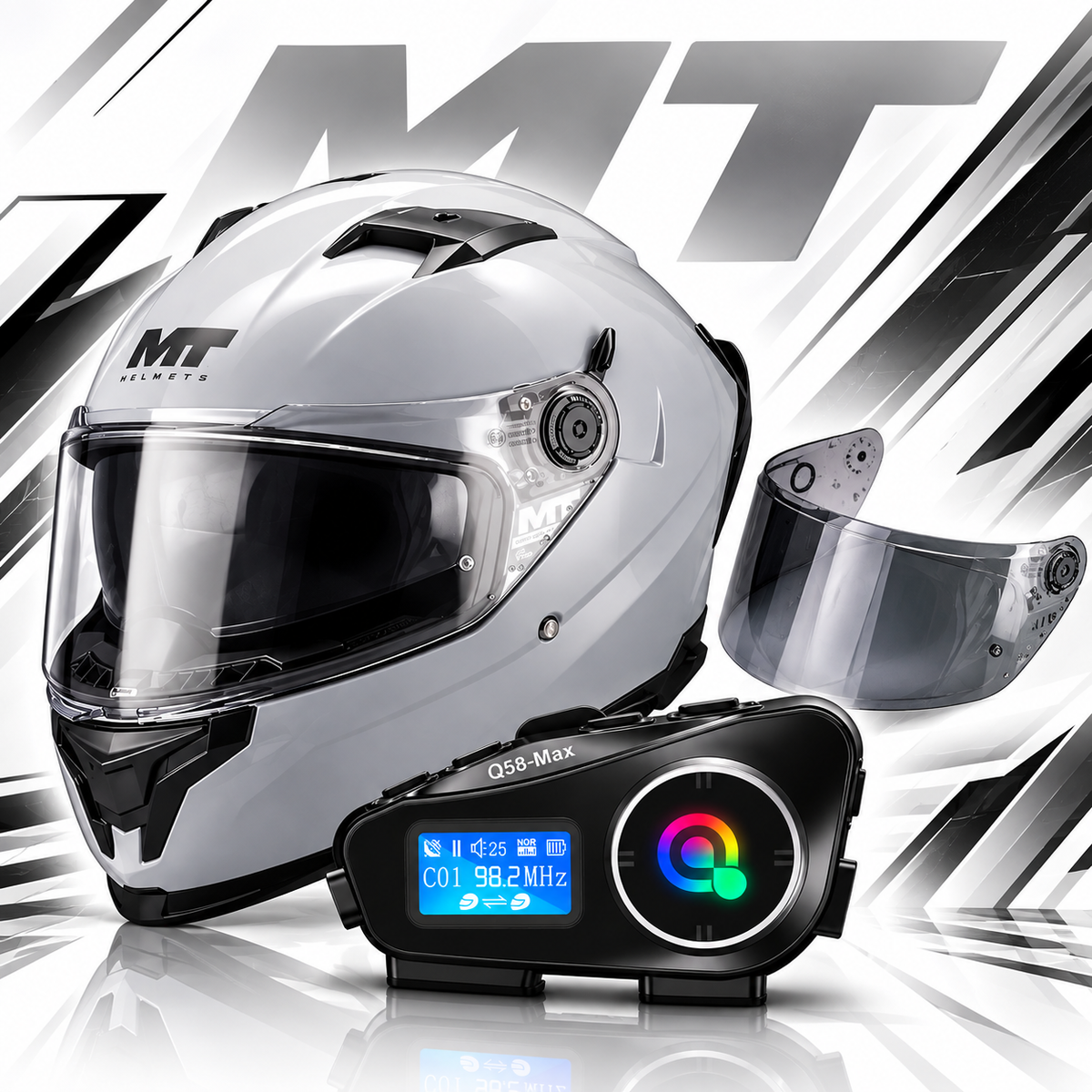 MT BRAKER GRIS+INTERCOMUNICADOR+VISOR DE COLOR