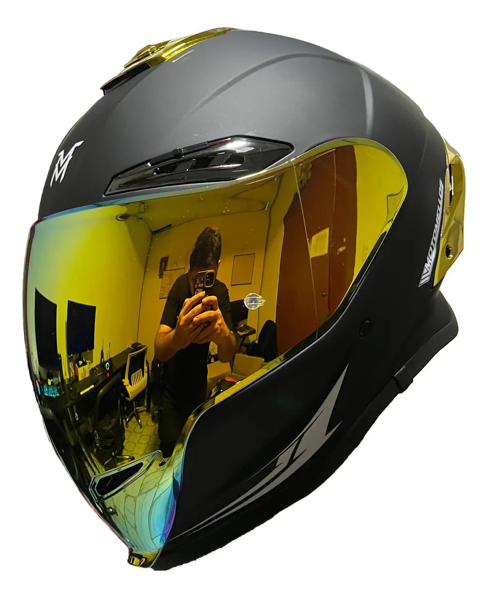 Moto Mellos Casco Integral Mm 667 Solid Dorado Visor Iridium